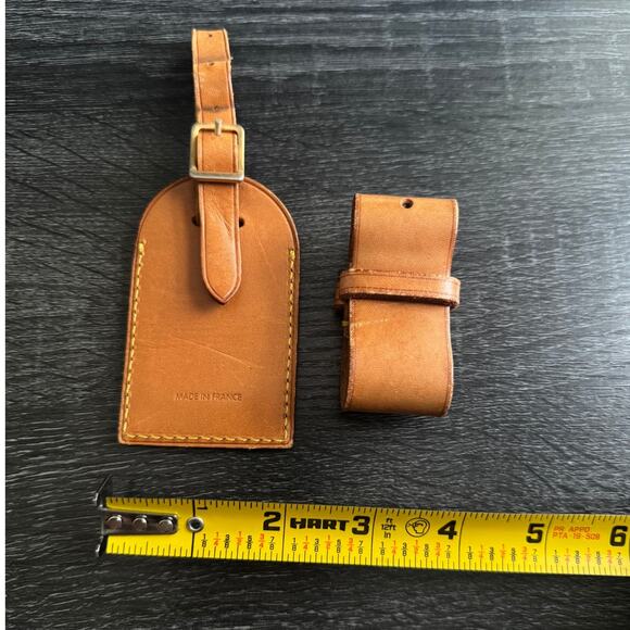 Authentic Louis Vuitton Vachetta Leather Name Luggage Tag And Poignet Set SN927 - Picture 3 of 5